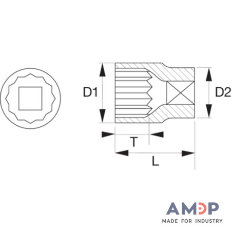 Douille 3/4  12 Pans 19Mm