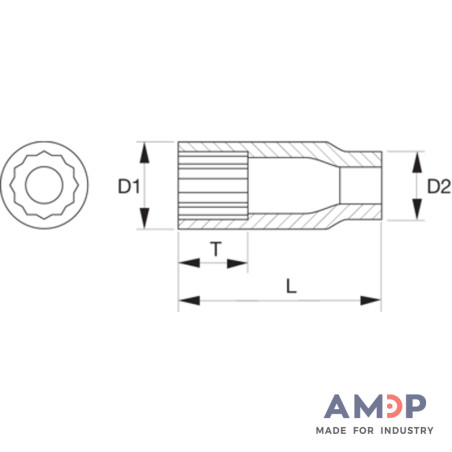 Douille 12Pans Longue 3/8 12Mm