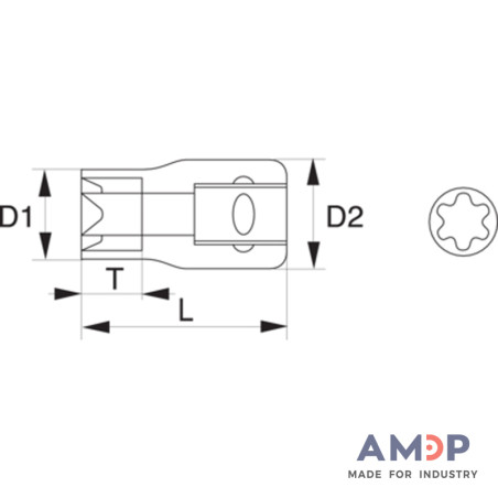 Douille Torx 6Pans 1/4 E7